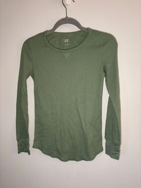 Gap Waffle Knit Long Sleeve Henley Top Green XS